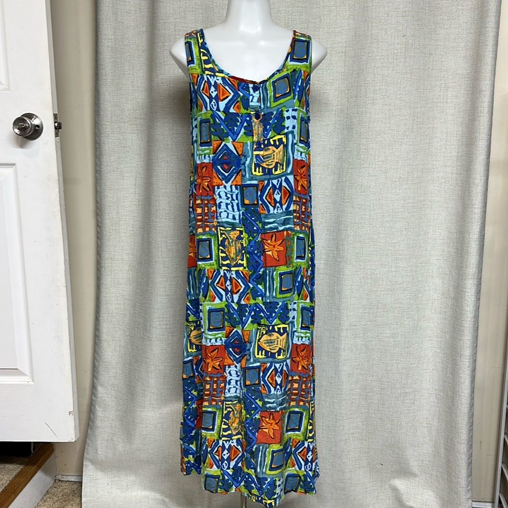 SALE Retro Vintage ASHLEY TAYLOR colorful tropical pattern sleeveless maxi dress